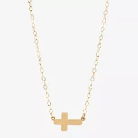Gold Addiction Sideways Womens 10K Gold Cross 18 Inch Pendant Necklace