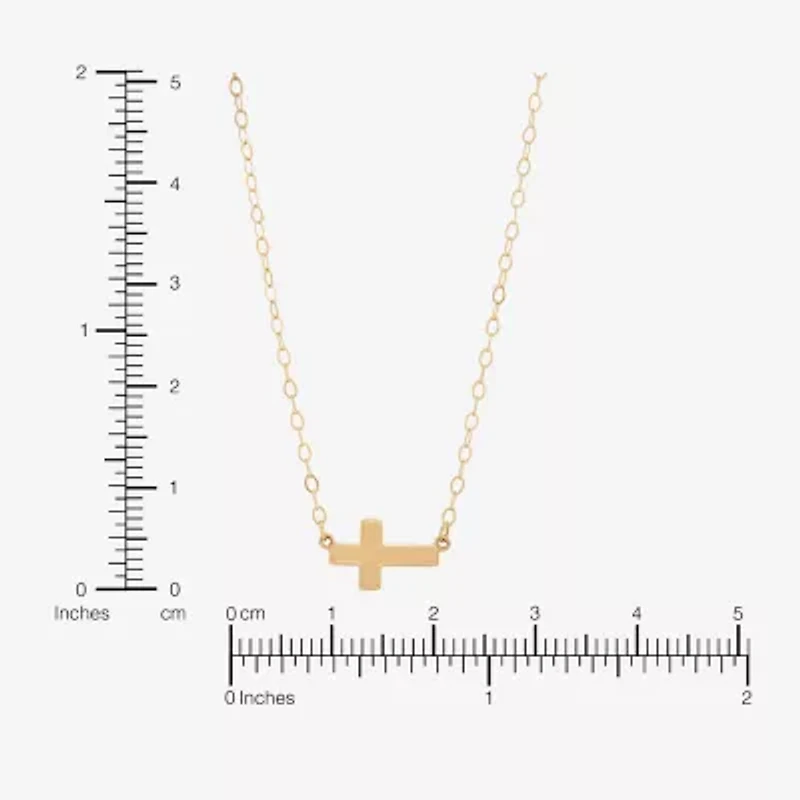 Gold Addiction Sideways Womens 10K Gold Cross 18 Inch Pendant Necklace