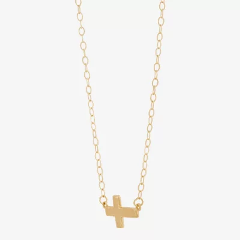 Gold Addiction Sideways Womens 10K Gold Cross 18 Inch Pendant Necklace