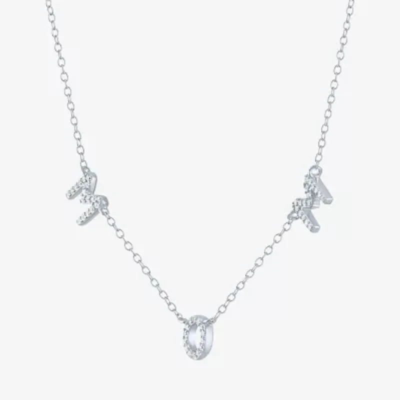 Yes, Please! Womens Lab Created White Sapphire Pure Silver Over Brass 16 Inch Pendant Necklace