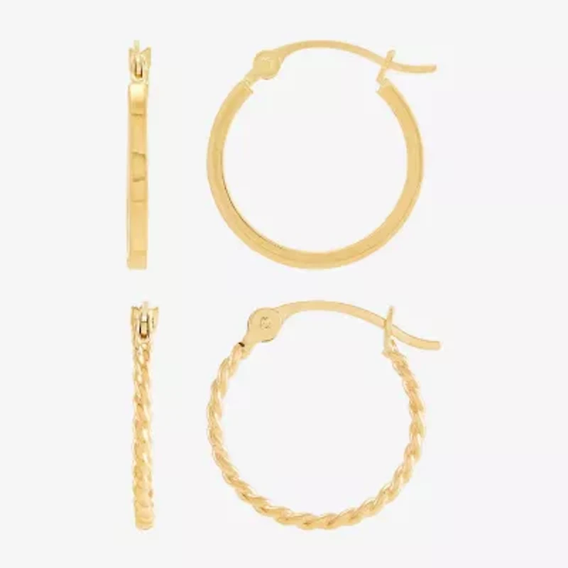 Womens 10K Gold 2 Pair Earring Set