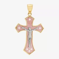 Crucifix Womens 10K Two Tone Gold Cross Pendant