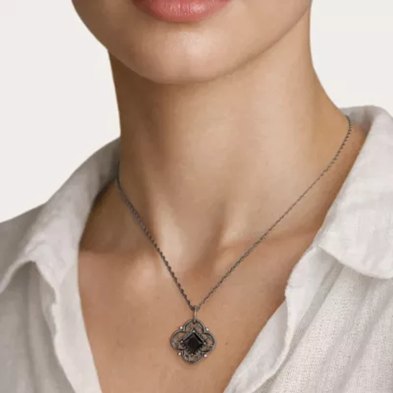 Harry Potter (F / Si2) Womens Lab Grown Diamond Accent Genuine Black Onyx Sterling Silver 18 Inch Pendant Necklace