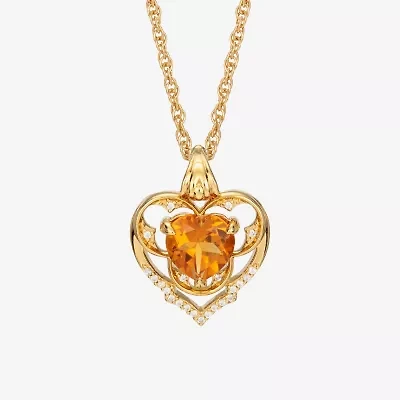 Harry Potter (F / Si2) Womens 1/10 CT. T.W. Lab Grown Diamond Genuine Yellow Citrine 14K Gold Over Silver 18 Inch Pendant Necklace