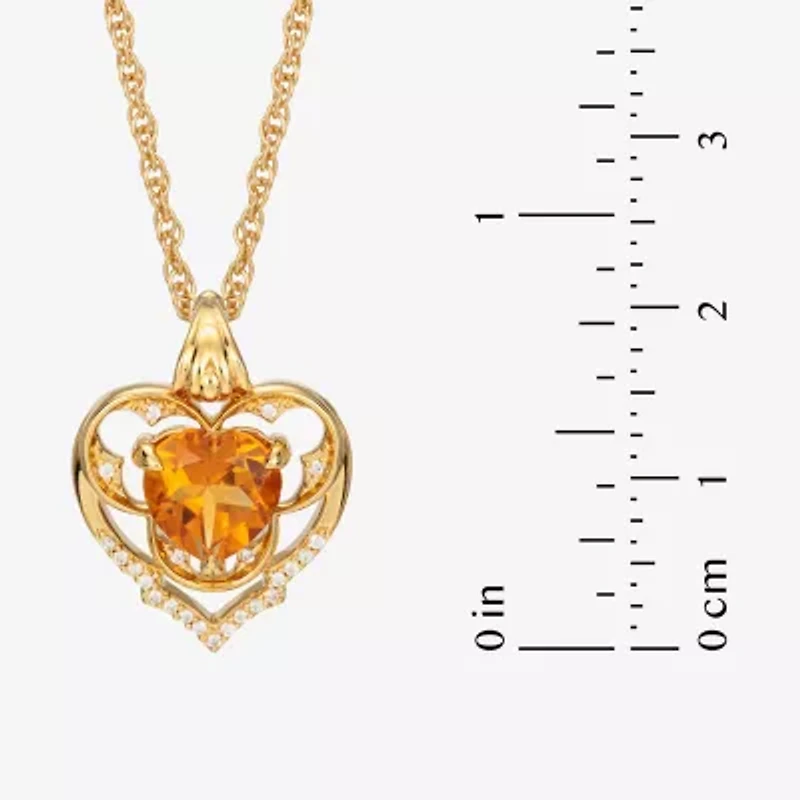 Harry Potter (F / Si2) Womens 1/10 CT. T.W. Lab Grown Diamond Genuine Yellow Citrine 14K Gold Over Silver 18 Inch Pendant Necklace