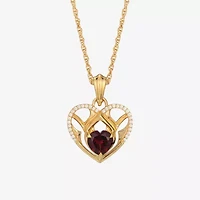 Harry Potter (F / Si2) Womens 1/8 CT. T.W. Lab Grown Diamond Genuine Red Garnet 14K Gold Over Silver 18 Inch Pendant Necklace