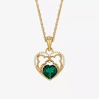 Harry Potter (F / Si2) Womens 1/10 CT. T.W. Lab Grown Diamond Lab Created Green Emerald 14K Gold Over Silver 18 Inch Pendant Necklace