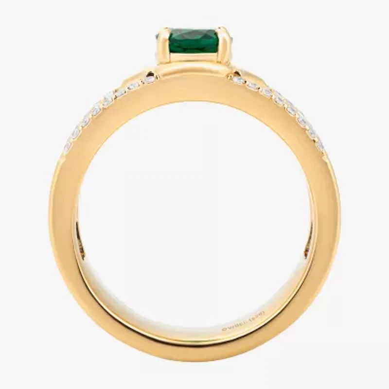 Harry Potter (F/Si2) Womens 1/6 CT. T.W. Lab Grown Diamond Created Emerald 14K Gold Over Silver Cocktail Ring
