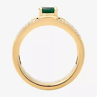 Harry Potter (F/Si2) Womens 1/6 CT. T.W. Lab Grown Diamond Created Emerald 14K Gold Over Silver Cocktail Ring