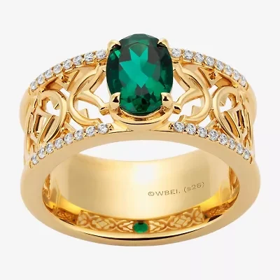 Harry Potter (F/Si2) Womens 1/6 CT. T.W. Lab Grown Diamond Created Emerald 14K Gold Over Silver Cocktail Ring