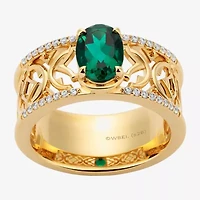 Harry Potter (F/Si2) Womens 1/6 CT. T.W. Lab Grown Diamond Created Emerald 14K Gold Over Silver Cocktail Ring