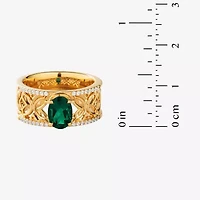 Harry Potter (F/Si2) Womens 1/6 CT. T.W. Lab Grown Diamond Created Emerald 14K Gold Over Silver Cocktail Ring