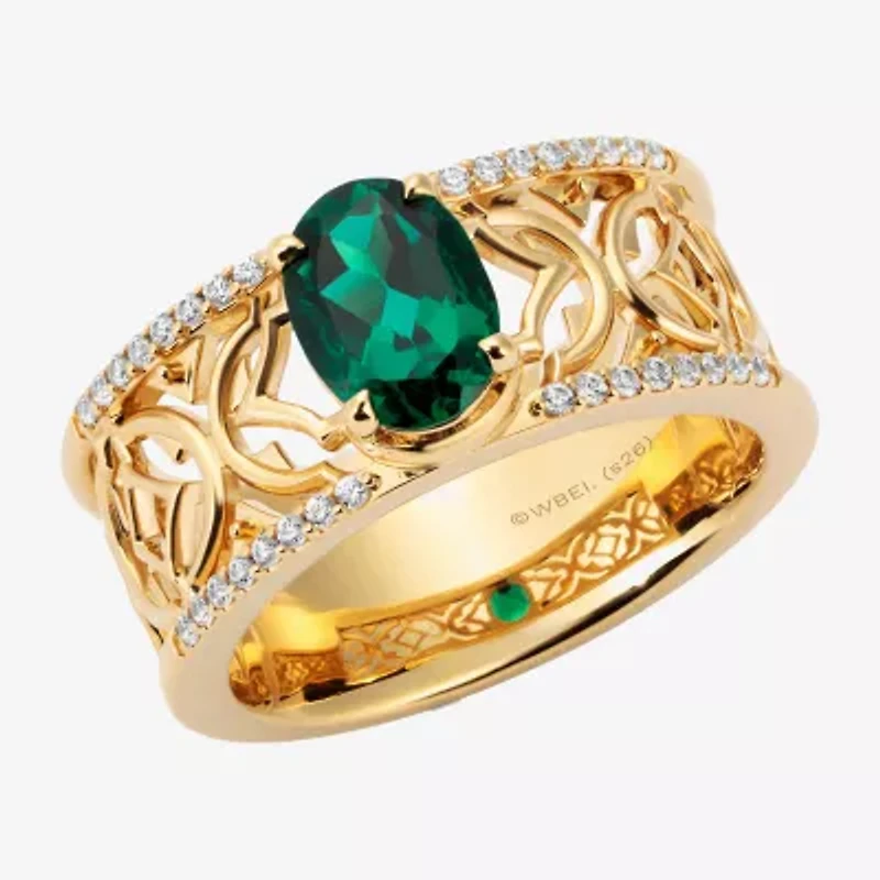 Harry Potter (F/Si2) Womens 1/6 CT. T.W. Lab Grown Diamond Created Emerald 14K Gold Over Silver Cocktail Ring