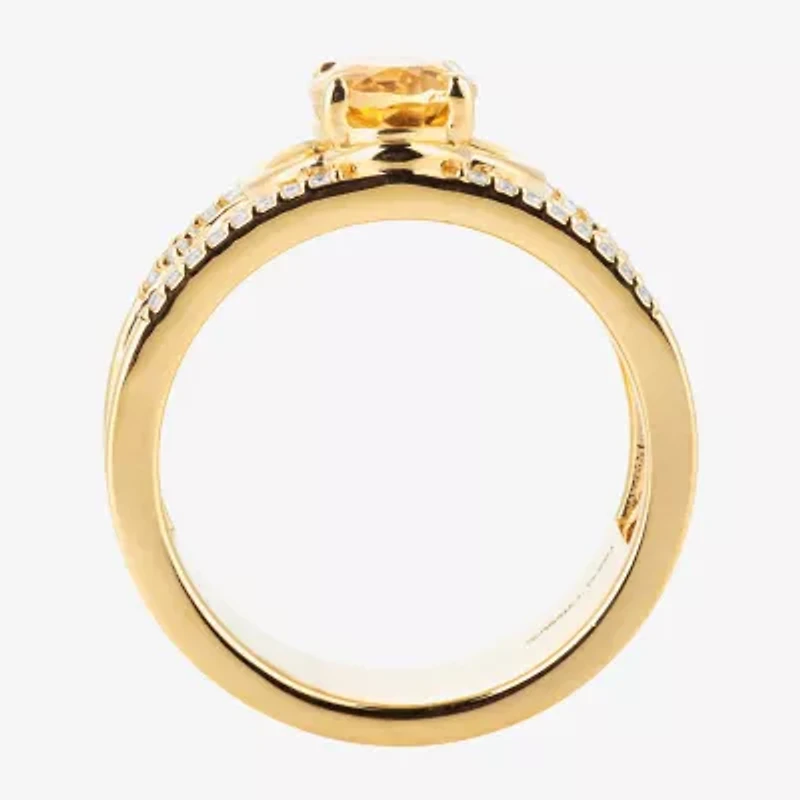 Harry Potter (F/Si2) Womens 1/6 CT. T.W. Lab Grown Diamond Genuine Citrine 14K Gold Over Silver Cocktail Ring