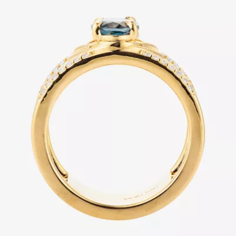 Harry Potter (F/Si2) Womens 1/6 CT. T.W. Lab Grown Diamond Genuine Blue Topaz 14K Gold Over Silver Cocktail Ring