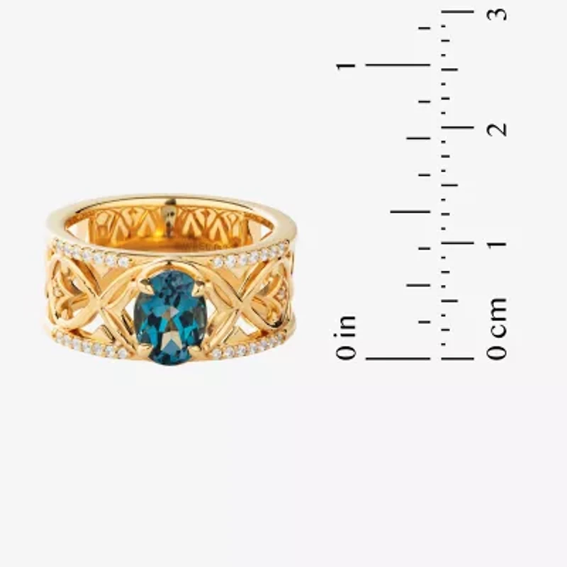 Harry Potter (F/Si2) Womens 1/6 CT. T.W. Lab Grown Diamond Genuine Blue Topaz 14K Gold Over Silver Cocktail Ring