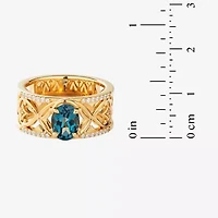 Harry Potter (F/Si2) Womens 1/6 CT. T.W. Lab Grown Diamond Genuine Blue Topaz 14K Gold Over Silver Cocktail Ring
