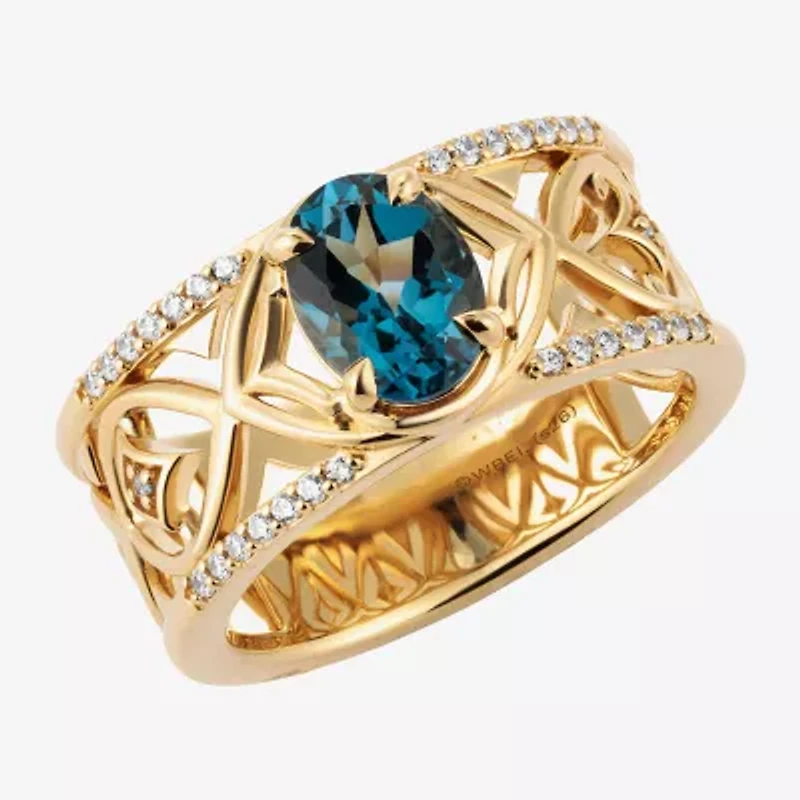 Harry Potter (F/Si2) Womens 1/6 CT. T.W. Lab Grown Diamond Genuine Blue Topaz 14K Gold Over Silver Cocktail Ring