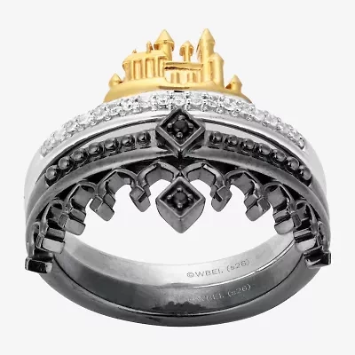 Harry Potter (F/Si2) Womens 1/10 CT. T.W. Lab Grown Diamond Genuine Black Spinel 14K Gold Over Silver Cocktail Ring