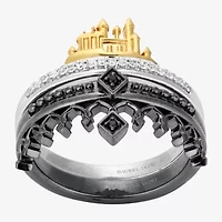 Harry Potter (F/Si2) Womens 1/10 CT. T.W. Lab Grown Diamond Genuine Black Spinel 14K Gold Over Silver Cocktail Ring