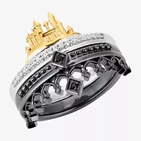 Harry Potter (F/Si2) Womens 1/10 CT. T.W. Lab Grown Diamond Genuine Black Spinel 14K Gold Over Silver Cocktail Ring