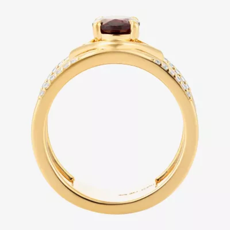 Harry Potter (F/Si2) Womens 1/10 CT. T.W. Lab Grown Diamond Genuine Red Garnet 14K Gold Over Silver Cocktail Ring