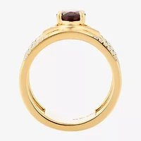 Harry Potter (F/Si2) Womens 1/10 CT. T.W. Lab Grown Diamond Genuine Red Garnet 14K Gold Over Silver Cocktail Ring