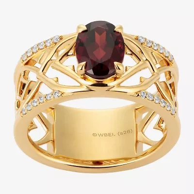 Harry Potter (F/Si2) Womens 1/10 CT. T.W. Lab Grown Diamond Genuine Red Garnet 14K Gold Over Silver Cocktail Ring