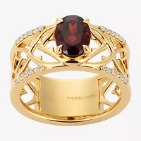 Harry Potter (F/Si2) Womens 1/10 CT. T.W. Lab Grown Diamond Genuine Red Garnet 14K Gold Over Silver Cocktail Ring