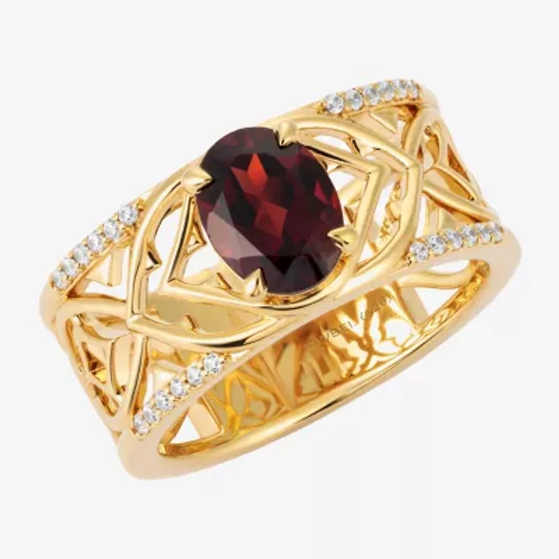 Harry Potter (F/Si2) Womens 1/10 CT. T.W. Lab Grown Diamond Genuine Red Garnet 14K Gold Over Silver Cocktail Ring