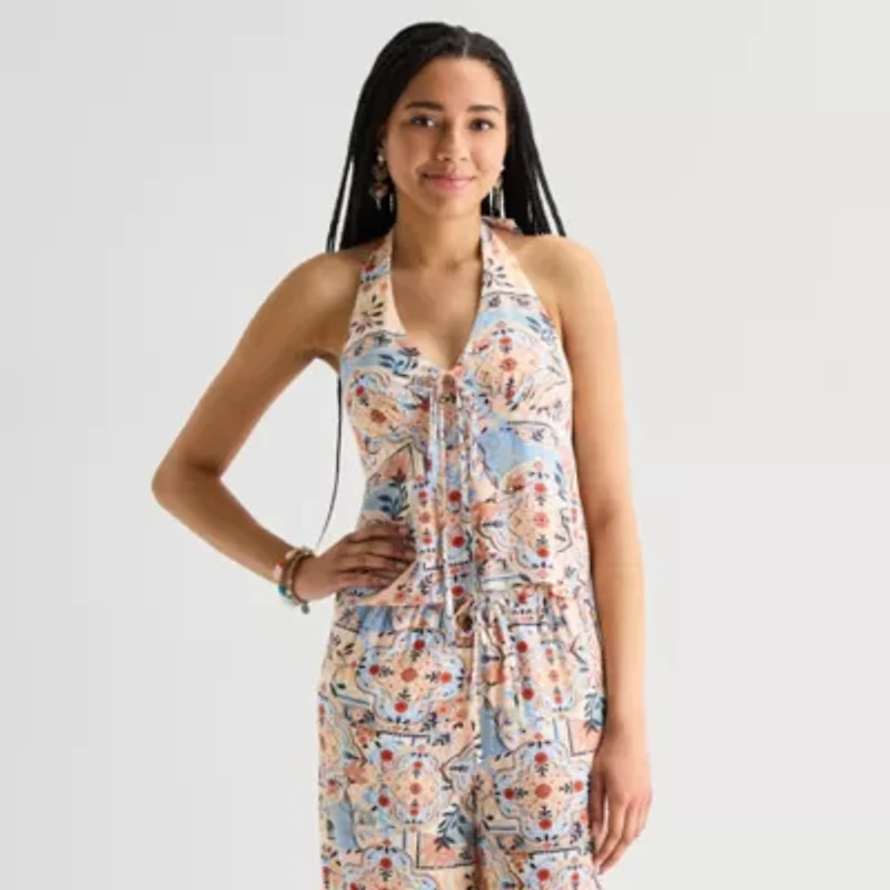 Arizona Womens Juniors Halter Neck Sleeveless Tank Top