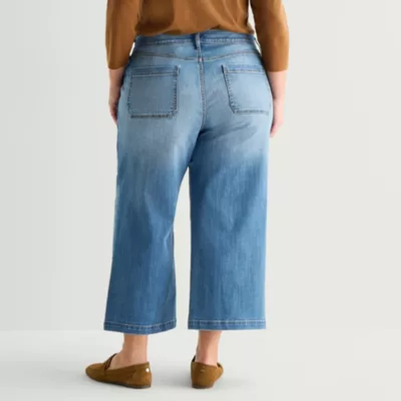 St. John's Bay Womens Plus High Rise Cropped Wide Leg Jean