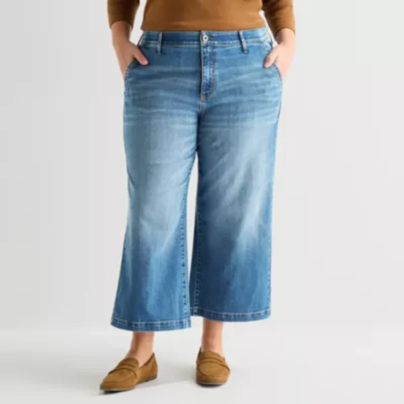 St. John's Bay Womens Plus High Rise Cropped Wide Leg Jean