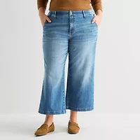 St. John's Bay Womens Plus High Rise Cropped Wide Leg Jean