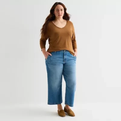St. John's Bay Womens Plus High Rise Cropped Wide Leg Jean