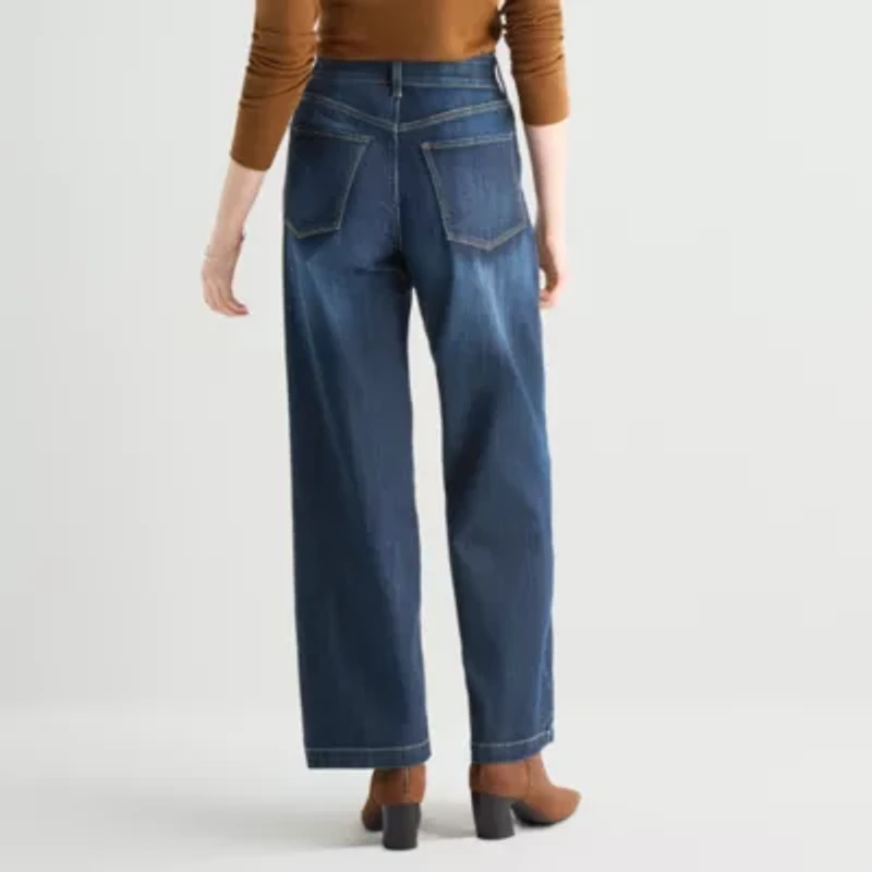 St. John's Bay Womens High Rise Stretch Fabric Wide Leg Jean