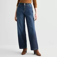 St. John's Bay Womens High Rise Stretch Fabric Wide Leg Jean