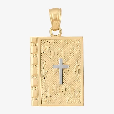 Religious Jewelry Bible Cover Cross Unisex Adult 10K Two Tone Gold Rectangular Pendant