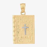 Religious Jewelry Bible Cover Cross Unisex Adult 10K Two Tone Gold Rectangular Pendant