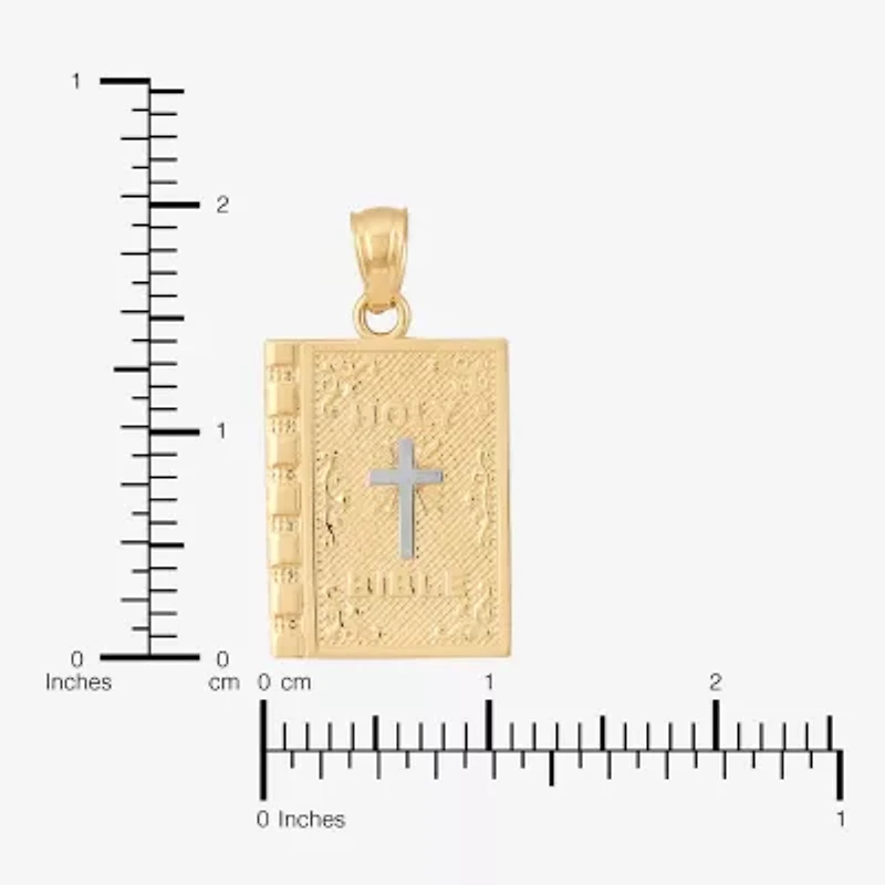 Religious Jewelry Bible Cover Cross Unisex Adult 10K Two Tone Gold Rectangular Pendant