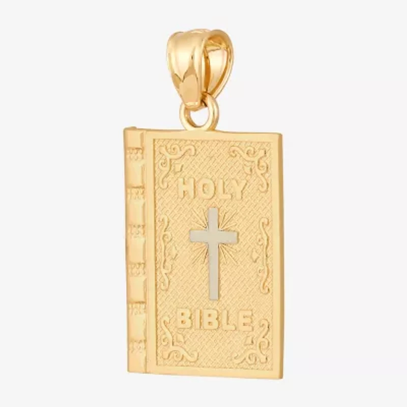 Religious Jewelry Bible Cover Cross Unisex Adult 10K Two Tone Gold Rectangular Pendant