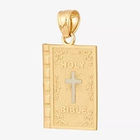Religious Jewelry Bible Cover Cross Unisex Adult 10K Two Tone Gold Rectangular Pendant
