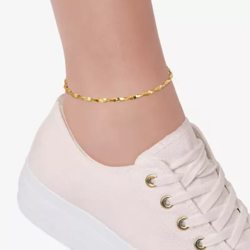 Made in Italy Womens 14K Gold Over Silver 9 Inch Solid Ankle Bracelet