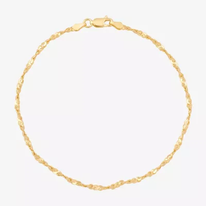 Made in Italy Womens 14K Gold Over Silver 9 Inch Solid Ankle Bracelet