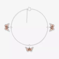 Enchanted Disney Fine Jewelry Womens 1/6 CT. T.W. Natural White Diamond 10K Rose Gold Sterling Silver Princess Mulan Charm Bracelet