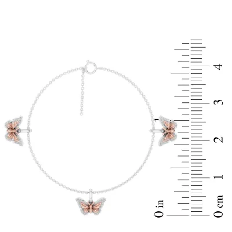 Enchanted Disney Fine Jewelry Womens 1/6 CT. T.W. Natural White Diamond 10K Rose Gold Sterling Silver Princess Mulan Charm Bracelet