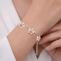 Enchanted Disney Fine Jewelry Womens 1/6 CT. T.W. Natural White Diamond 10K Rose Gold Sterling Silver Princess Mulan Charm Bracelet