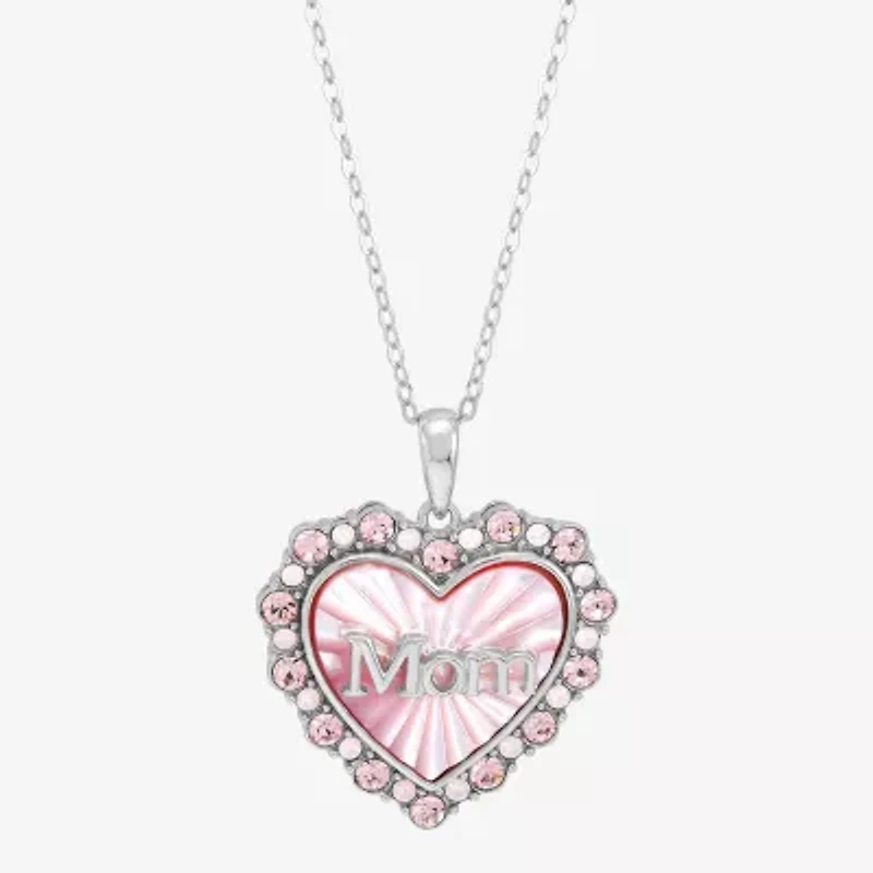 Womens Genuine Pink Mother Of Pearl Sterling Silver Heart 18 Inch Pendant Necklace