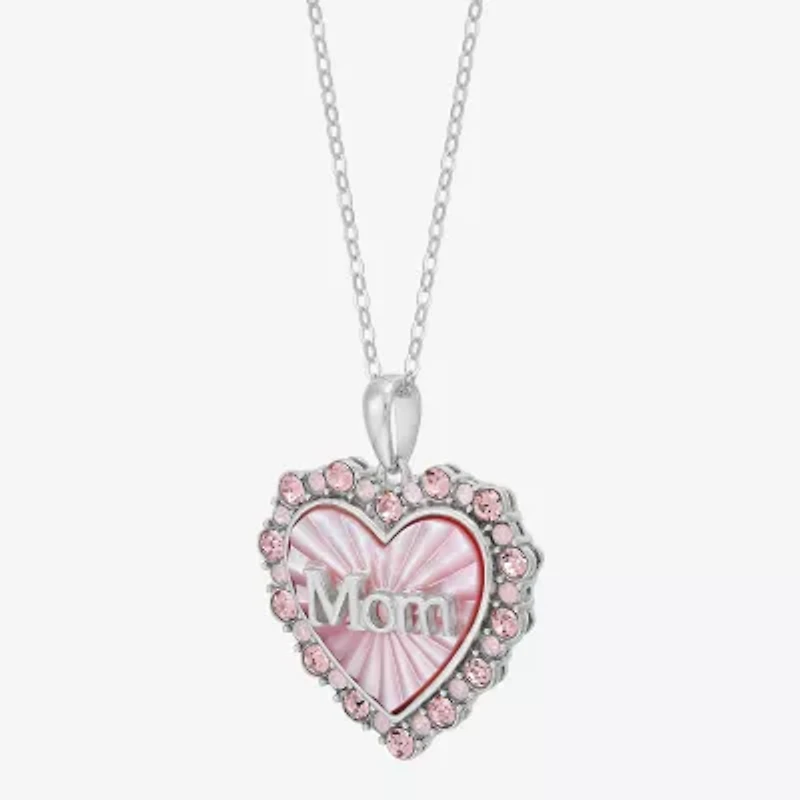 Womens Genuine Pink Mother Of Pearl Sterling Silver Heart 18 Inch Pendant Necklace
