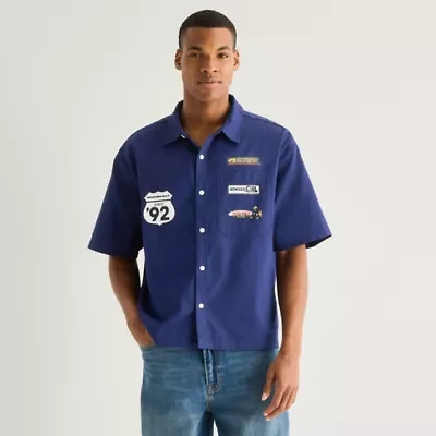 Novelty Mens Short Sleeve Regular Fit Super Mario Button-Down Shirt